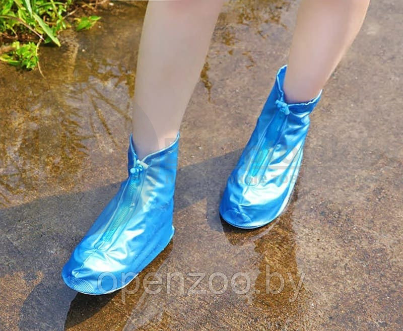 Защитные чехлы (дождевики, пончи) для обуви от дождя и грязи с подошвой цветные р-р 37-38 (М) Синие - фото 7 - id-p129573423