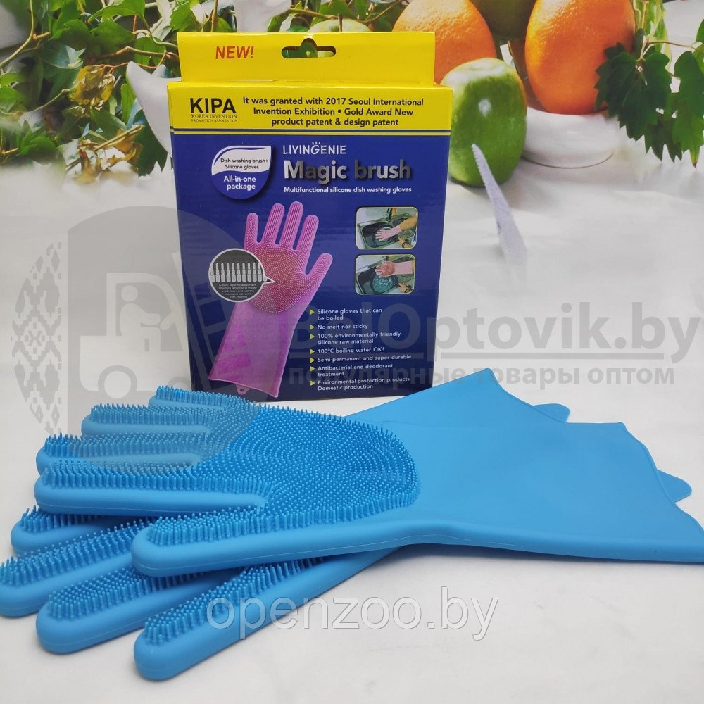 Многофункциональные силиконовые перчатки Magic Brush Синие - фото 2 - id-p120328840