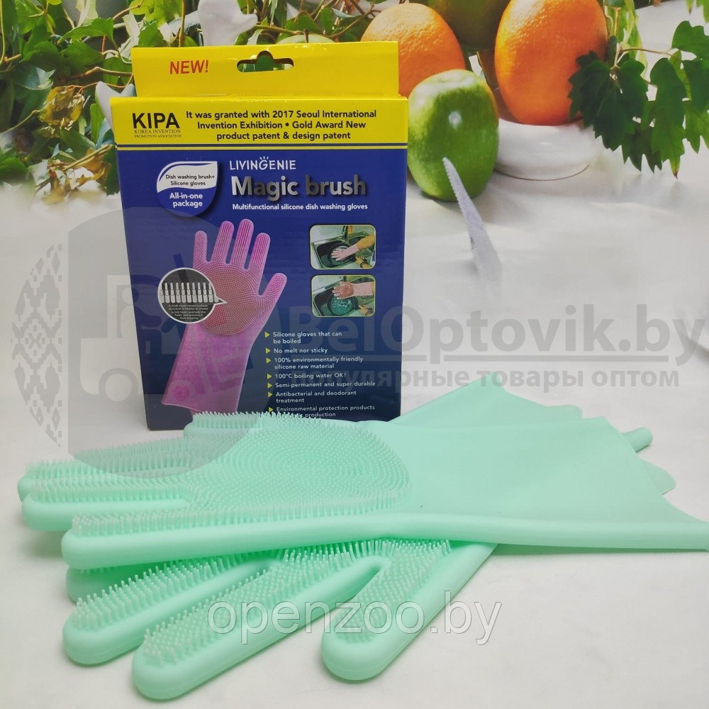 Многофункциональные силиконовые перчатки Magic Brush Синие - фото 5 - id-p120328840