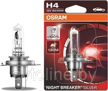 Автомобильная лампа H4 Osram Night Breaker Silver +100% (блистер 1 шт) 64193NBS-01B - фото 1 - id-p196809662