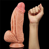 Широкий фаллос-гигант телесного цвета с рельефным стволом Lovetoy Nature Cock King Sized 25 см, Ø 8, фото 2