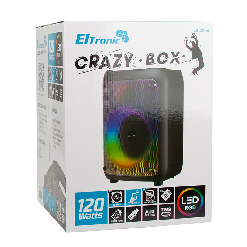 Портативная беспроводная bluetooth колонка Eltronic CRAZY BOX 120 Watts арт. 20-40 с LED-подсветкой и RGB - фото 6 - id-p196949891