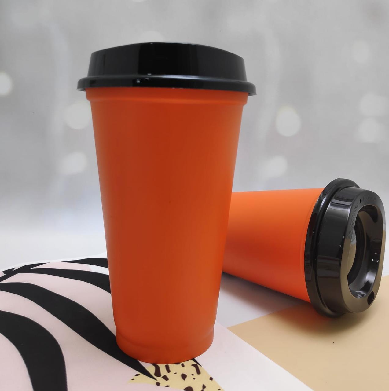 Стакан тамблер Wowbottles с кофейной крышкой для горячих и холодных напитков, 400 мл Оранжевый - фото 1 - id-p196948937