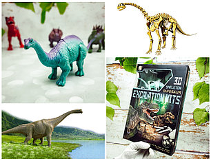 Набор юного археолога "Раскопки динозавра 2 в 1" большая фигурка + 3D скелет в подарок Брахиозавр