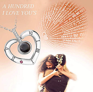 Кулон  "I love You" с проекцией  изображения на 100 языках Сердце в серебре