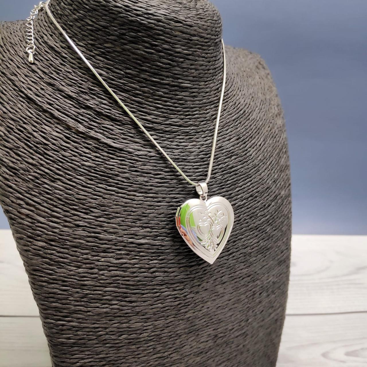 Кулон-тайник Сердце на цепочке Два сердца в серебре - фото 1 - id-p196949196