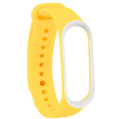 Силиконовый ремешок двухцветный для Xiaomi Mi Band 3, 4 (желто-белый) - фото 1 - id-p196961843