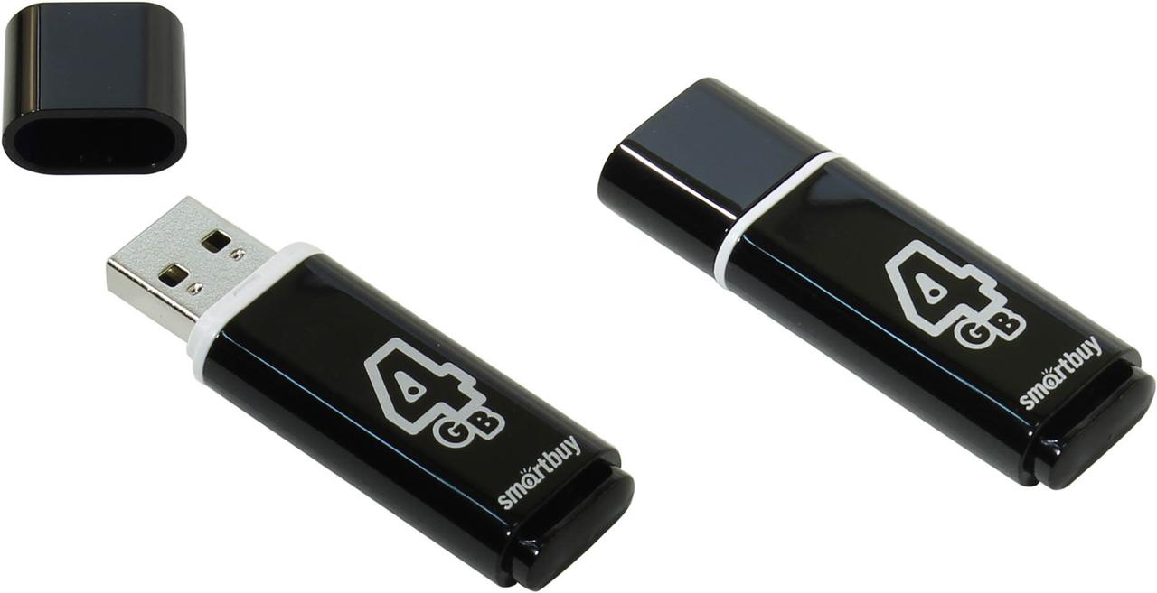 Флешка SmartBuy Glossy 4GB USB 2.0 (черный) - фото 2 - id-p196962000