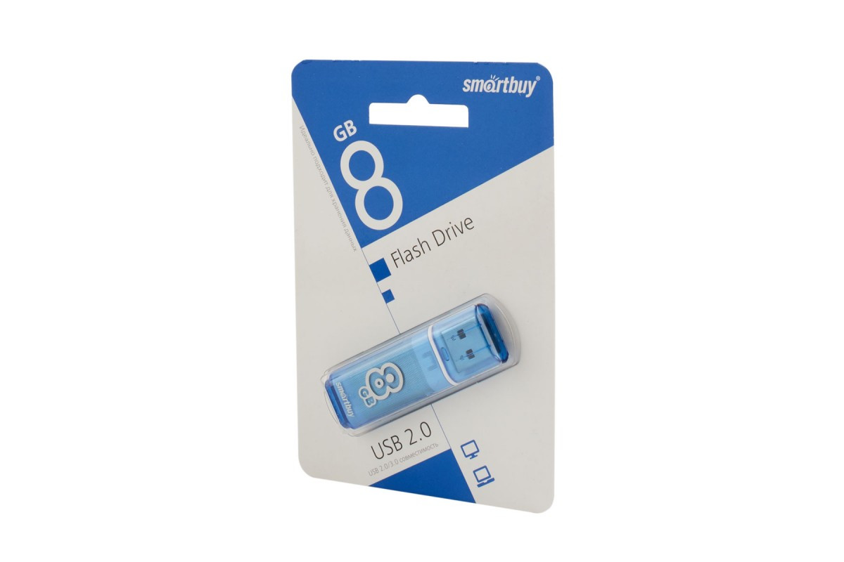 Флешка SmartBuy Glossy 8GB USB 2.0 (голубая) - фото 2 - id-p196962001