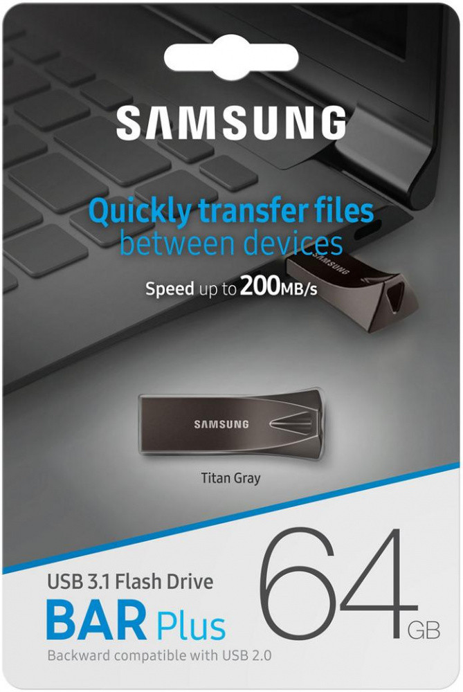 Флешка Samsung BAR Plus 64GB (серый титан) - фото 1 - id-p196962207