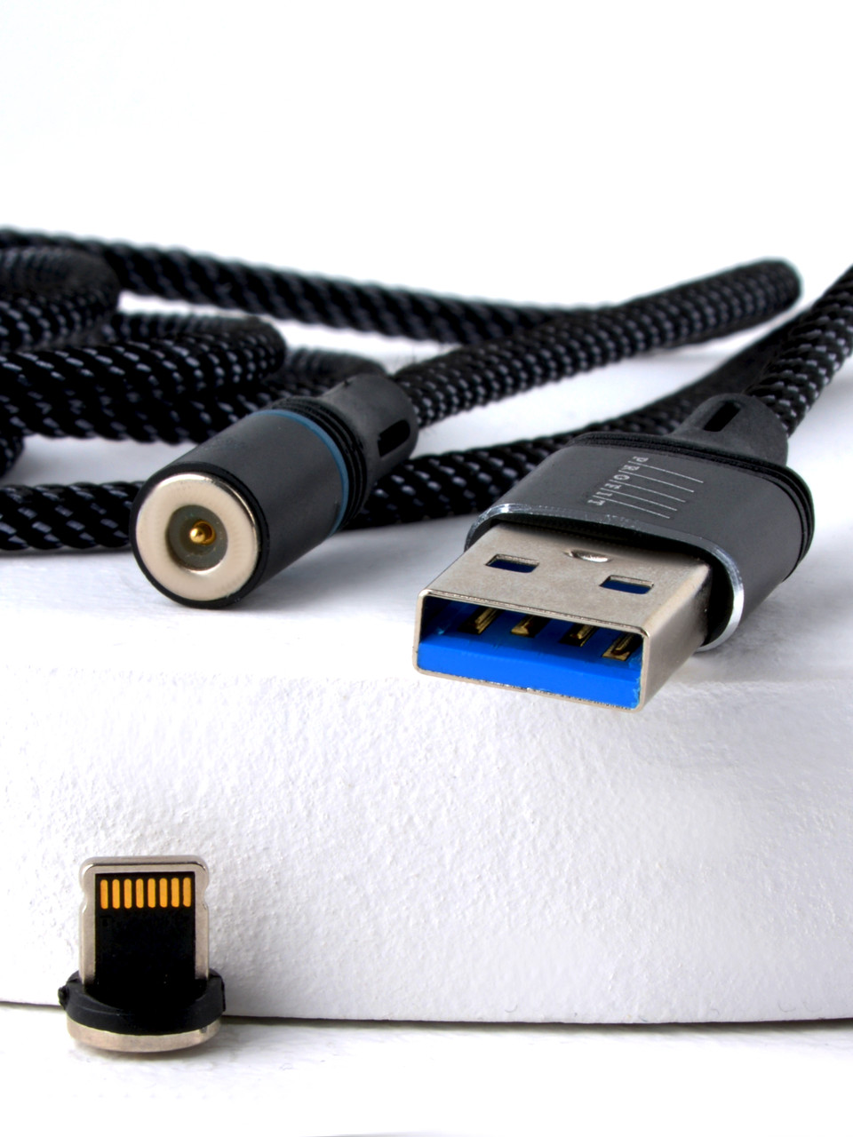 Кабель Magnetic Cable 3 в 1 USB - microUSB, Lightning, Type-C (1м, черный) - фото 4 - id-p196964356