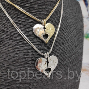Парная подвеска Сердце на цепочках (2 цепочки, 2 половинки сердца) Золото - Серебро, фото 1