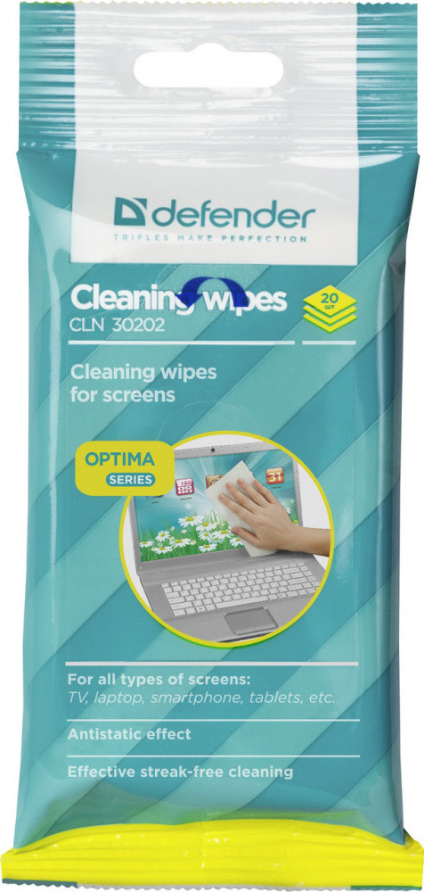 Влажные салфетки для экрана Defender Cleaning Wipes CLN 30202 Optima 20 шт. - фото 1 - id-p196961566