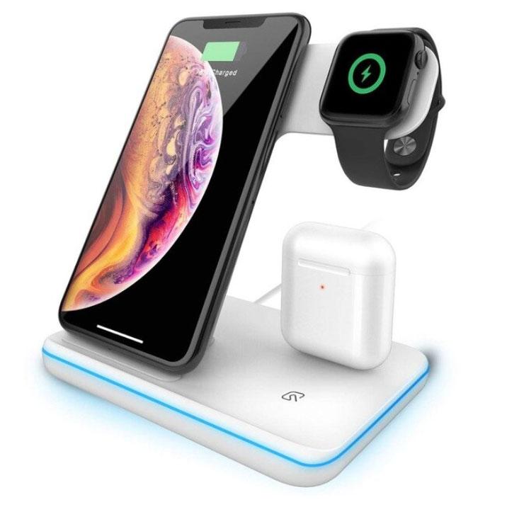 Беспроводное зарядное устройство TWS Fash Charge 3 в 1 для iPhone, Apple Watch и AirPods (белый) - фото 1 - id-p196961684
