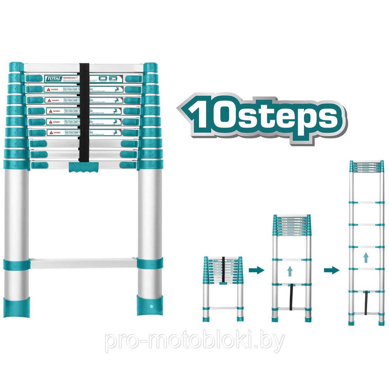 Лестница телескопическая алюминиевая 3180 мм TOTAL THLAD08101 - фото 1 - id-p194856519