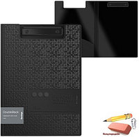 Папка-планшет с зажимом Berlingo DoubleBlack, А4, пластик, 1300 мкм., черная, с рисунком