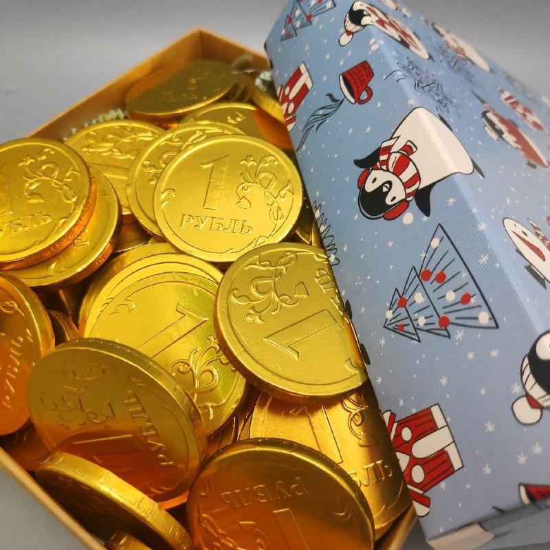 Золотые шоколадные монеты «Рубль», набор 20 монеток (Россия) - фото 3 - id-p196995613