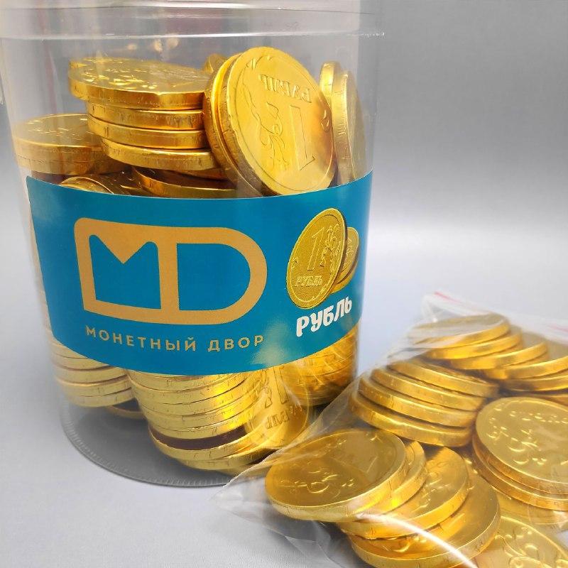 Золотые шоколадные монеты «Рубль», набор 20 монеток (Россия) - фото 4 - id-p196995613