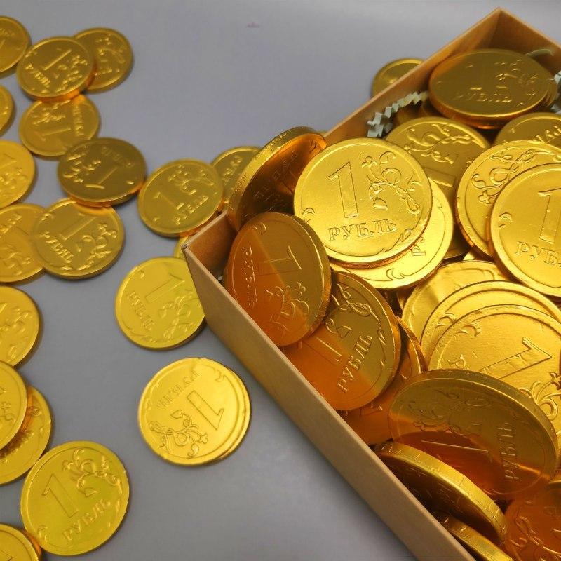 Золотые шоколадные монеты «Рубль», набор 20 монеток (Россия) - фото 7 - id-p196995613