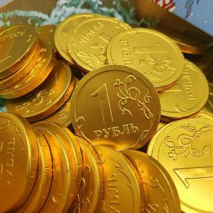 Золотые шоколадные монеты «Рубль», набор 20 монеток (Россия)