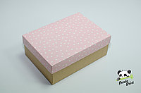 Коробка 220х160х90 Сердечки белые на розовом (крафт дно)