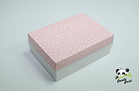Коробка 220х160х90 Сердечки белые на розовом (белое дно)