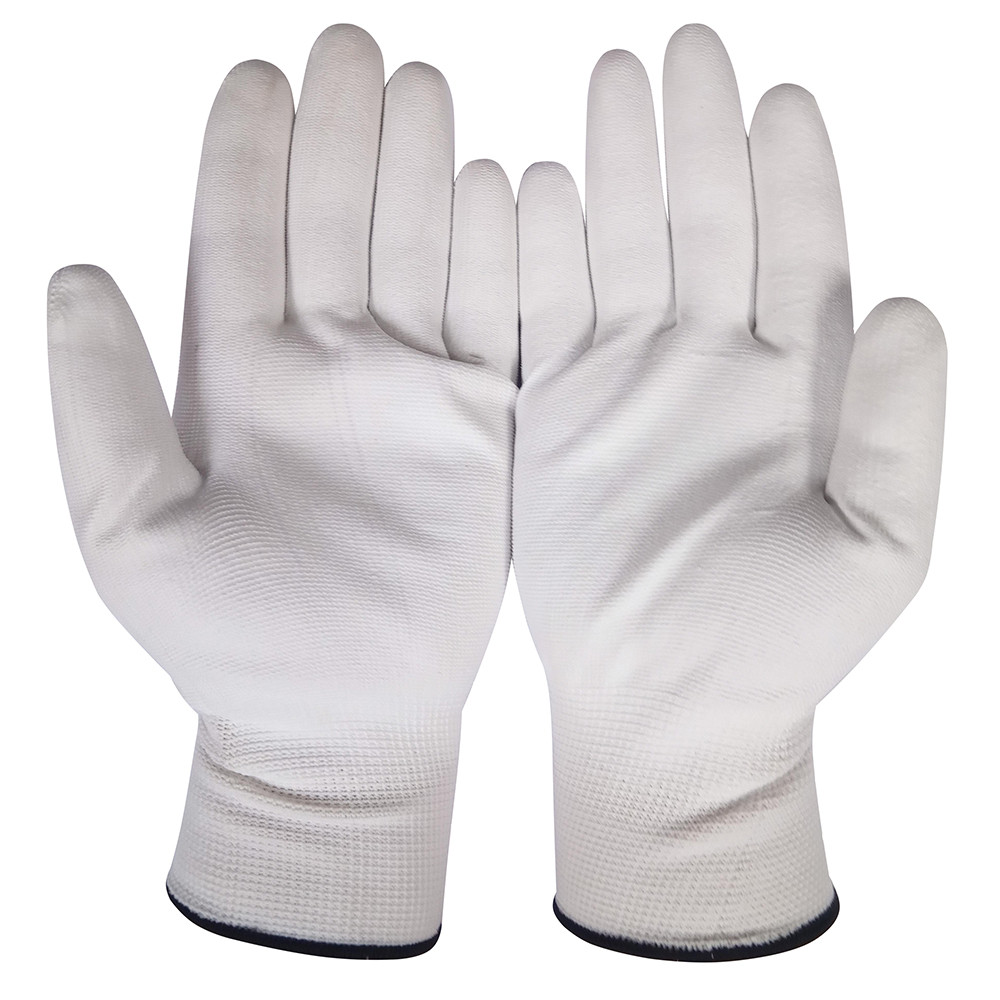 Перчатки белые из полиэстра с белым ПУ покрытием на ладони, размер 7, Модель: TR-540, Китай - фото 1 - id-p196800433