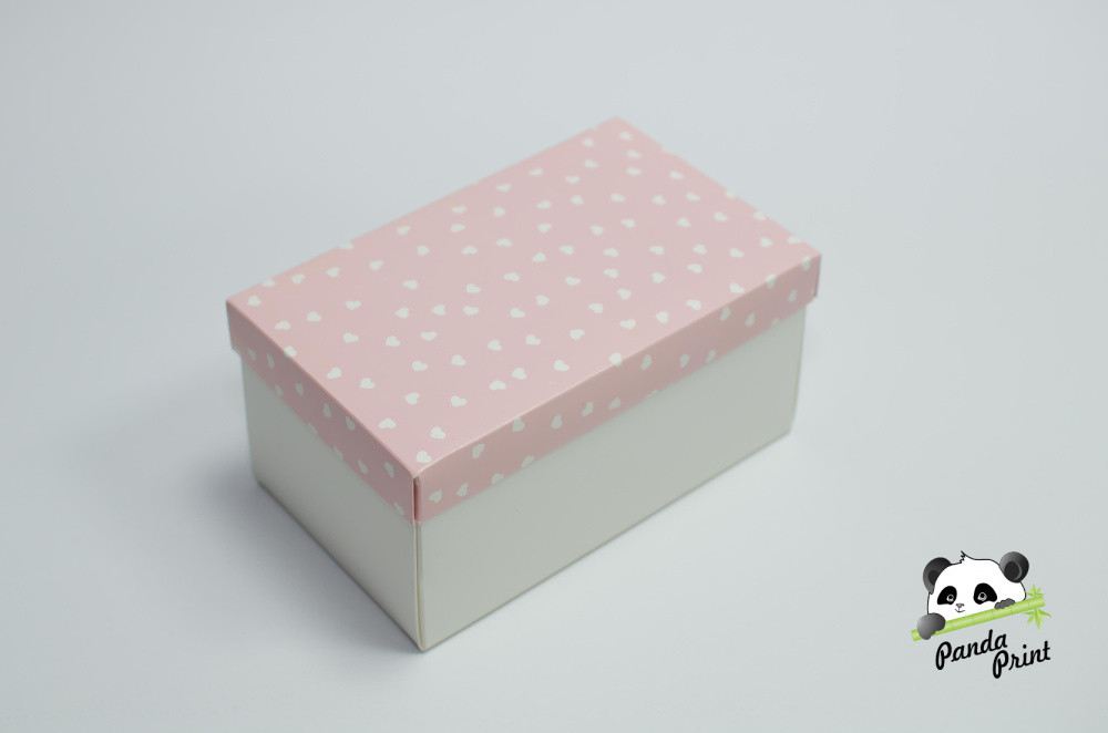 Коробка 120х200х100 Сердечки белые на розовом (белое дно)