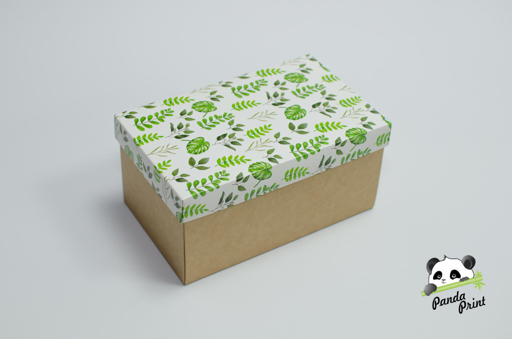 Коробка 120х200х100 Зеленые листья (крафт дно)