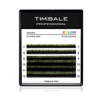 Ресницы цветные омбре TimBale Black-Green, Чёрно-зелёные, Микс 6 линий (C 0.07 07-12 мм)