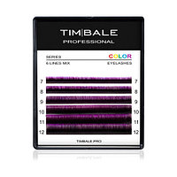Ресницы цветные омбре TimBale Black-Violet, Чёрно-фиолетовые, Микс 6 линий (C 0.07 07-12 мм)