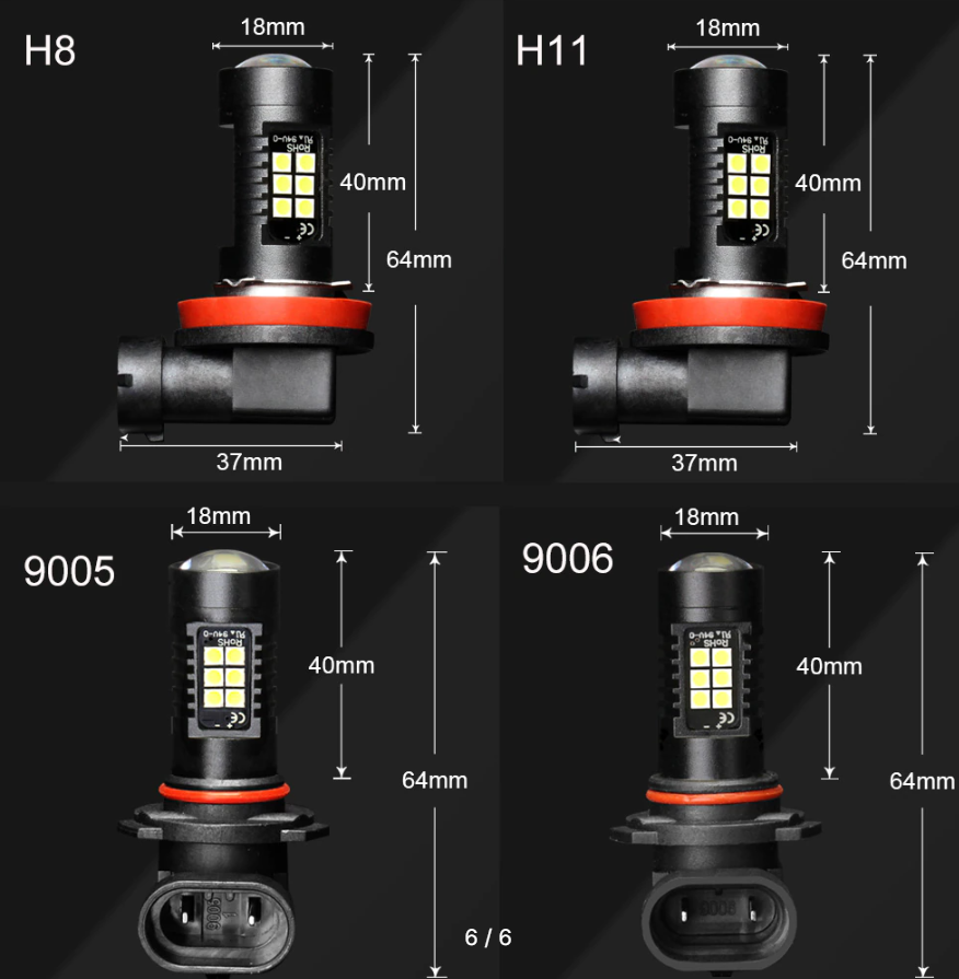 Противотуманные лед лампочки H8 H11 9005 HB3 9006 HB4 (к-т 2шт) 6000K 3000 LM 6,5 ватт - фото 2 - id-p194124901