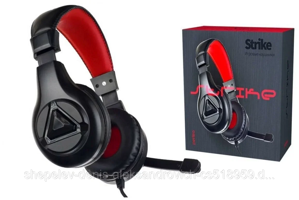 Стерео-гарнитура игровая PERFEO STRIKE черная 1,8 м, разъем 3,5 мм (4 pin), переходник PF_A4427
