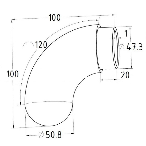 Отвод оконечный диаметром 50.8 мм из нержавейки (AISI 304), (арт. К020-4) - фото 2 - id-p127901612