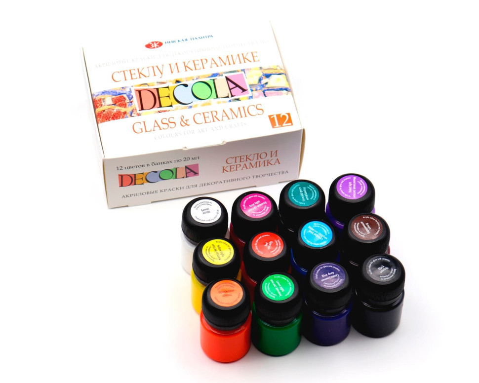 Decola набор акриловых красок по стеклу и керамике 12 цветов по 20 мл - фото 1 - id-p73153976