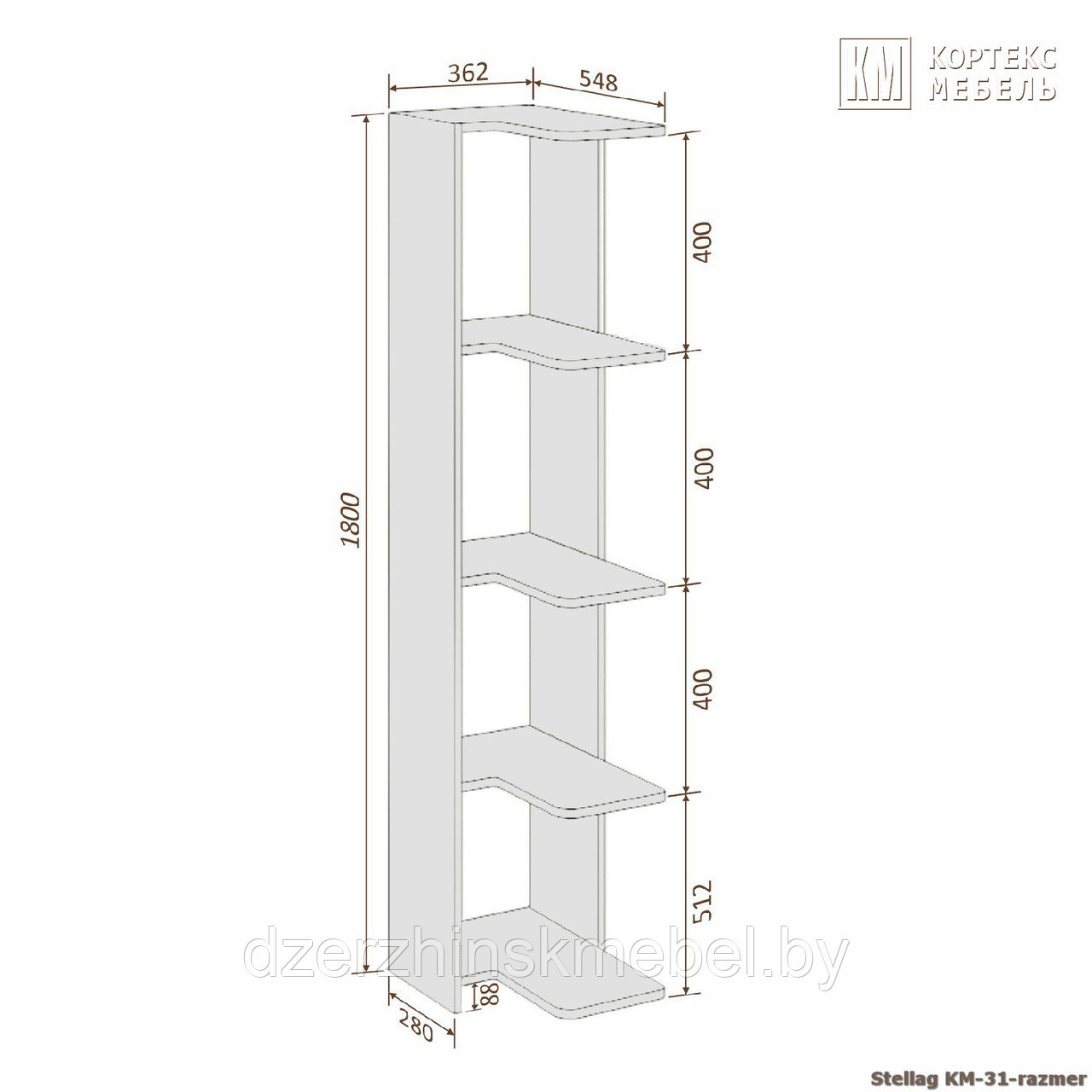 Стеллаж КМ 31 угловой .Кортекс-мебель - фото 3 - id-p197172708