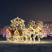Светодиодная новогодняя фотозона для улицы «Карета с лошадьми»