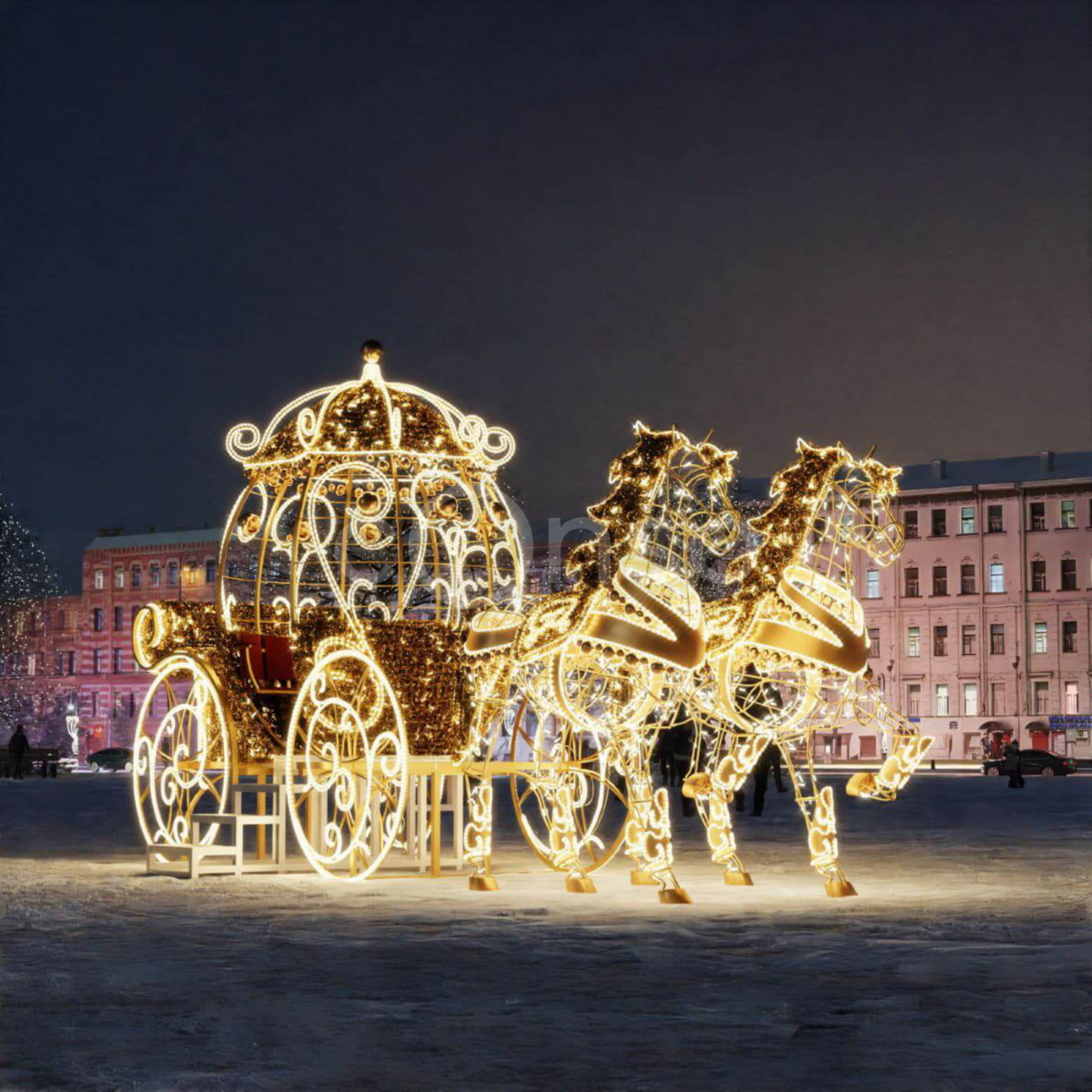 Светодиодная новогодняя фотозона для улицы «Карета с лошадьми» - фото 1 - id-p197203566