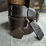 Кожаный ремень 4см BUFFALO BELTS СССР коричневый прошитый, фото 5