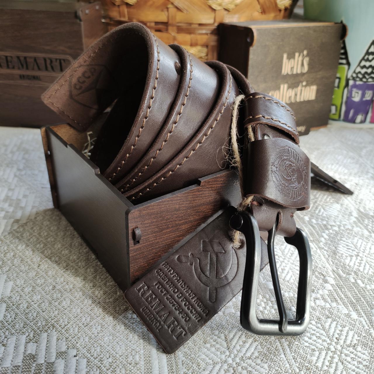 Кожаный ремень 4см BUFFALO BELTS СССР коричневый прошитый
