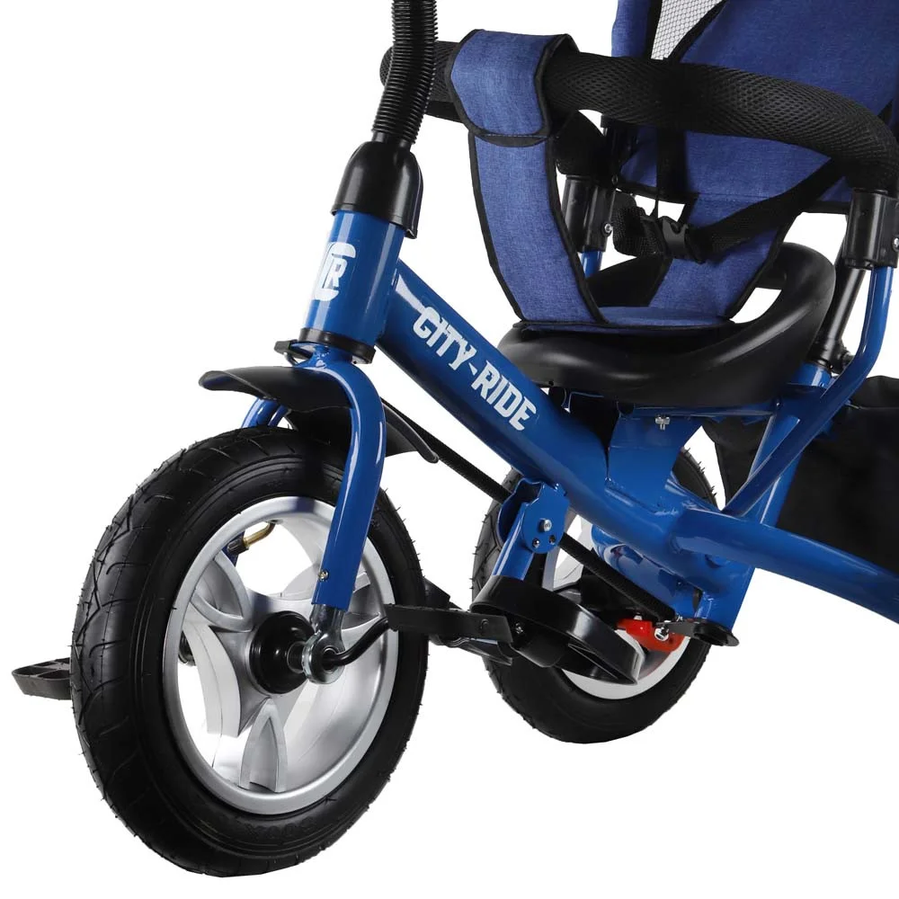Трехколесный велосипед с ручкой трансформер City Ride Comfort надувные колеса 12/10, арт. 05DBL синий - фото 3 - id-p197204321