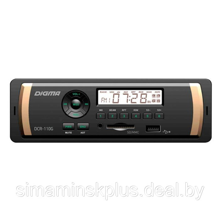 Автомагнитола Digma DCR-110G, 1DIN, 4 x 45 Вт, AUX, SD/MMC, USB