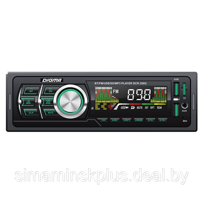 Автомагнитола Digma DCR-350G, 1DIN, 4 х 45 Вт, Bluetooth, USBx2, AUX, SD - фото 1 - id-p197204789