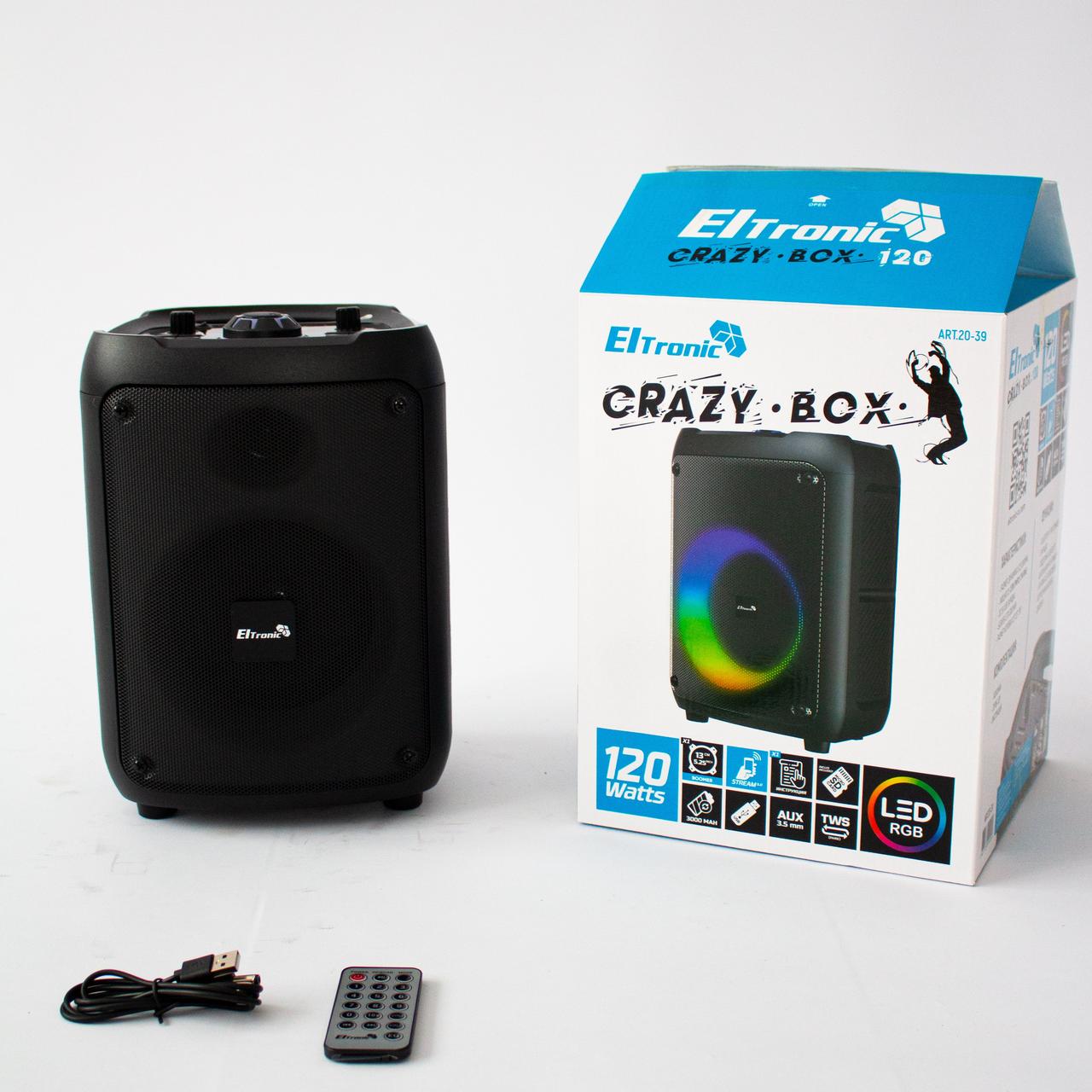 Портативная беспроводная bluetooth колонка Eltronic CRAZY BOX 120 Watts арт. 20-39 с LED-подсветкой и RGB - фото 9 - id-p196949889