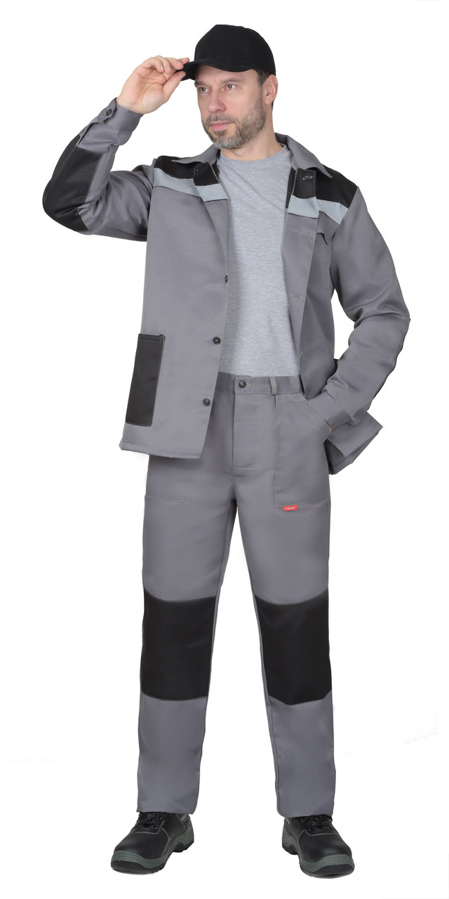 Костюм "СИРИУС-СТАНДАРТ" куртка, брюки ср.серый с черным СОП 50мм - фото 1 - id-p127417687