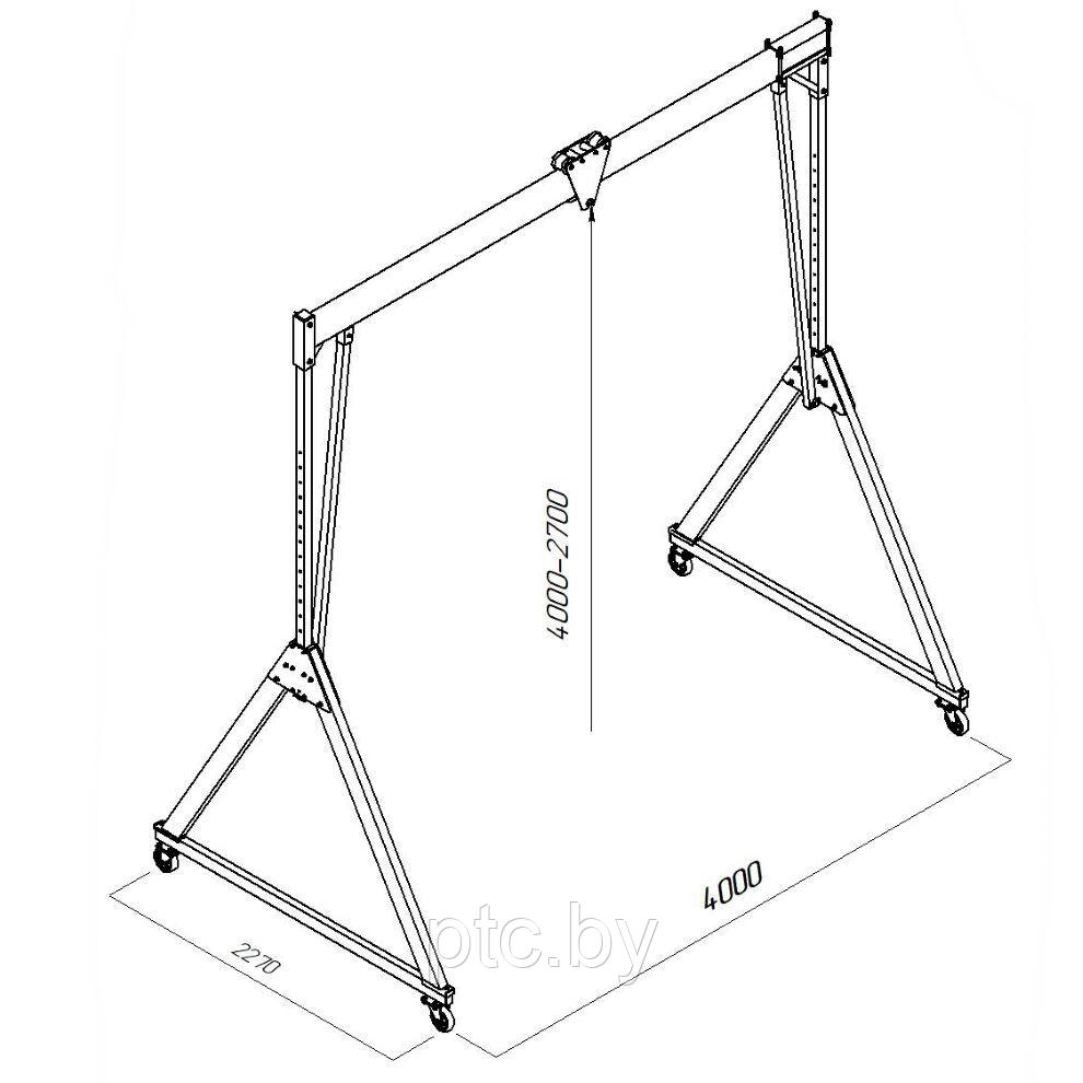 Козловой кран легкий алюминиевый (МПУ) высокий, точка подвеса тали 4000 мм, г/п 1000 кг, пролет 4 метра - фото 2 - id-p197251944
