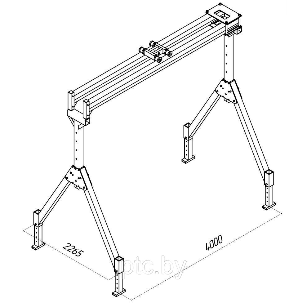 Козловой кран легкий алюминиевые (МПУ) высокий, точка подвеса тали 4000 мм, г/п 3000 кг, пролет 4 метра - фото 4 - id-p197252093