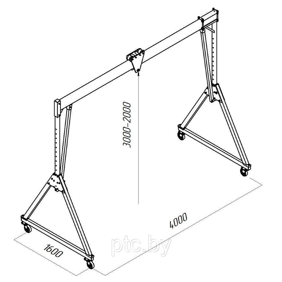 Козловой кран легкий алюминиевый (МПУ) средний, точка подвеса тали 3000 мм, г/п 1000 кг, пролет 4 метра