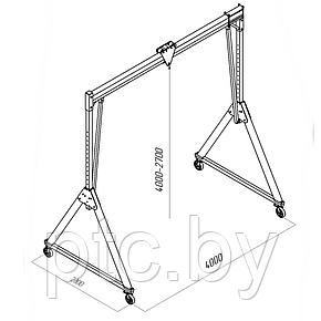 Козловой кран легкий алюминиевый (МПУ)  высокий, точка подвеса тали 4000 мм, г/п 1500 кг, пролет 4 метра, фото 2