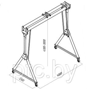 Козловой кран легкий алюминиевый (МПУ) высокий, точка подвеса тали 4300 мм, г/п 2000 кг, пролет 4 метра, фото 2
